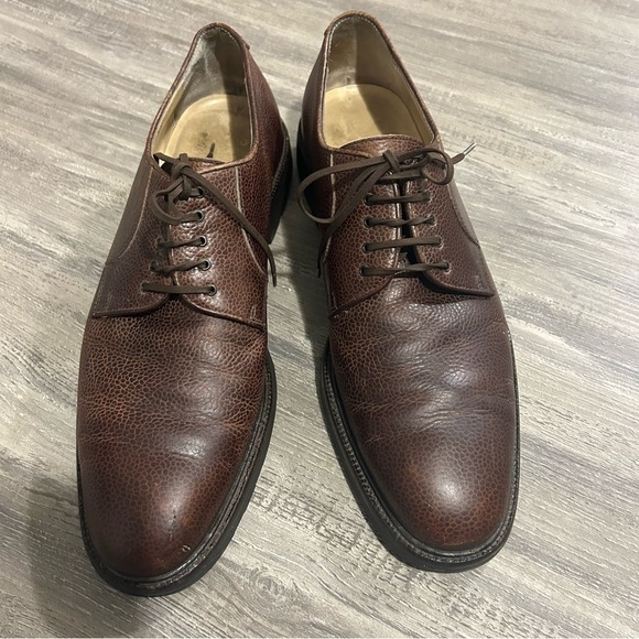 Salvatore Ferragamo Brown Pebbled Leather Derby Dress Shoes